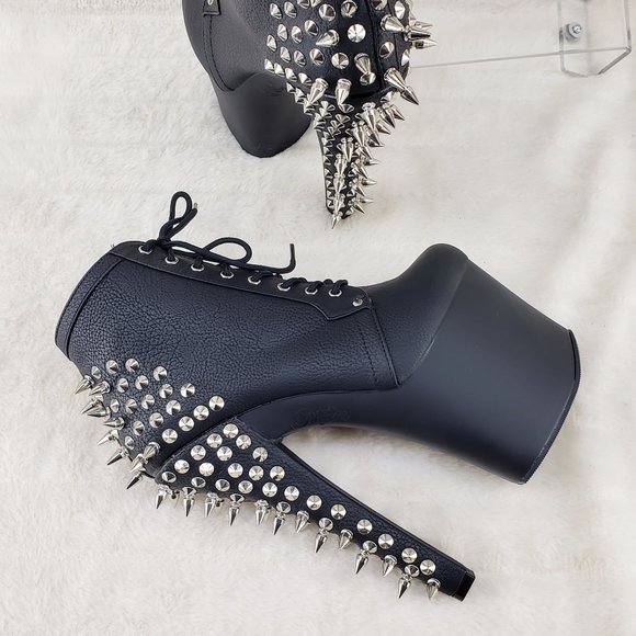 Spikes & Studs High Heel Platform Punk Rock Ankle Boots Fearless - Picture 2 of 11